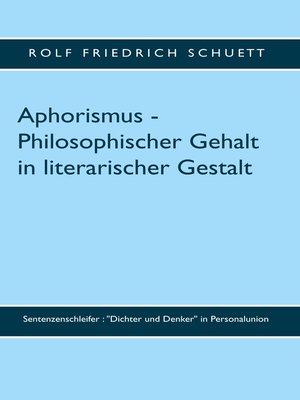 cover image of Aphorismus--Philosophischer Gehalt in literarischer Gestalt
